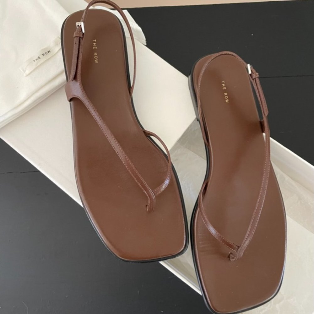 THE ROW CONSTANCE LEATHER SANDAL BROWN Size 38